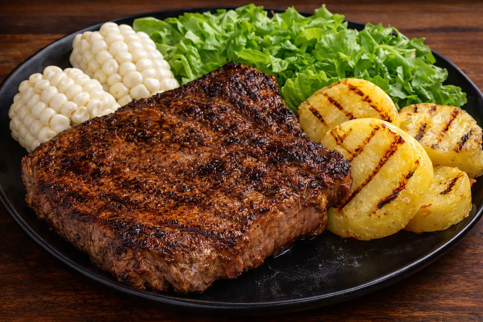 chuleta a la parrilla Mamanchi con papas y ensalada