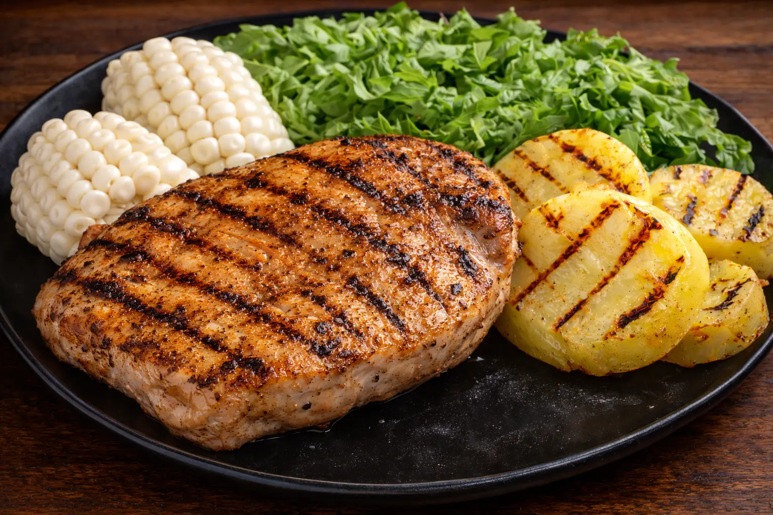 pechuga a la parrilla Mamanchi con papas y ensalada